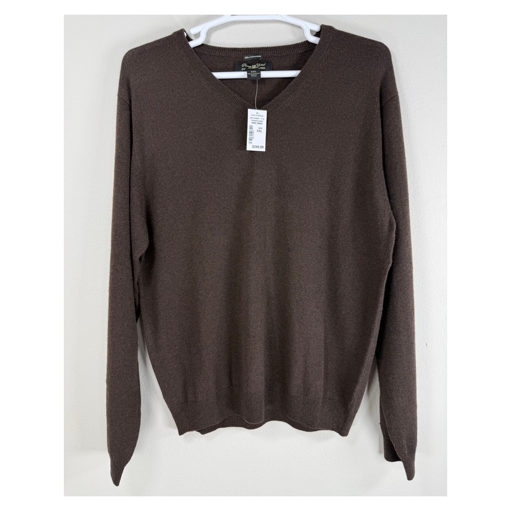 NWT Mens 100% Cashmere V-Neck Sweater XXL Chocolate Brown Luxury Classic Premium